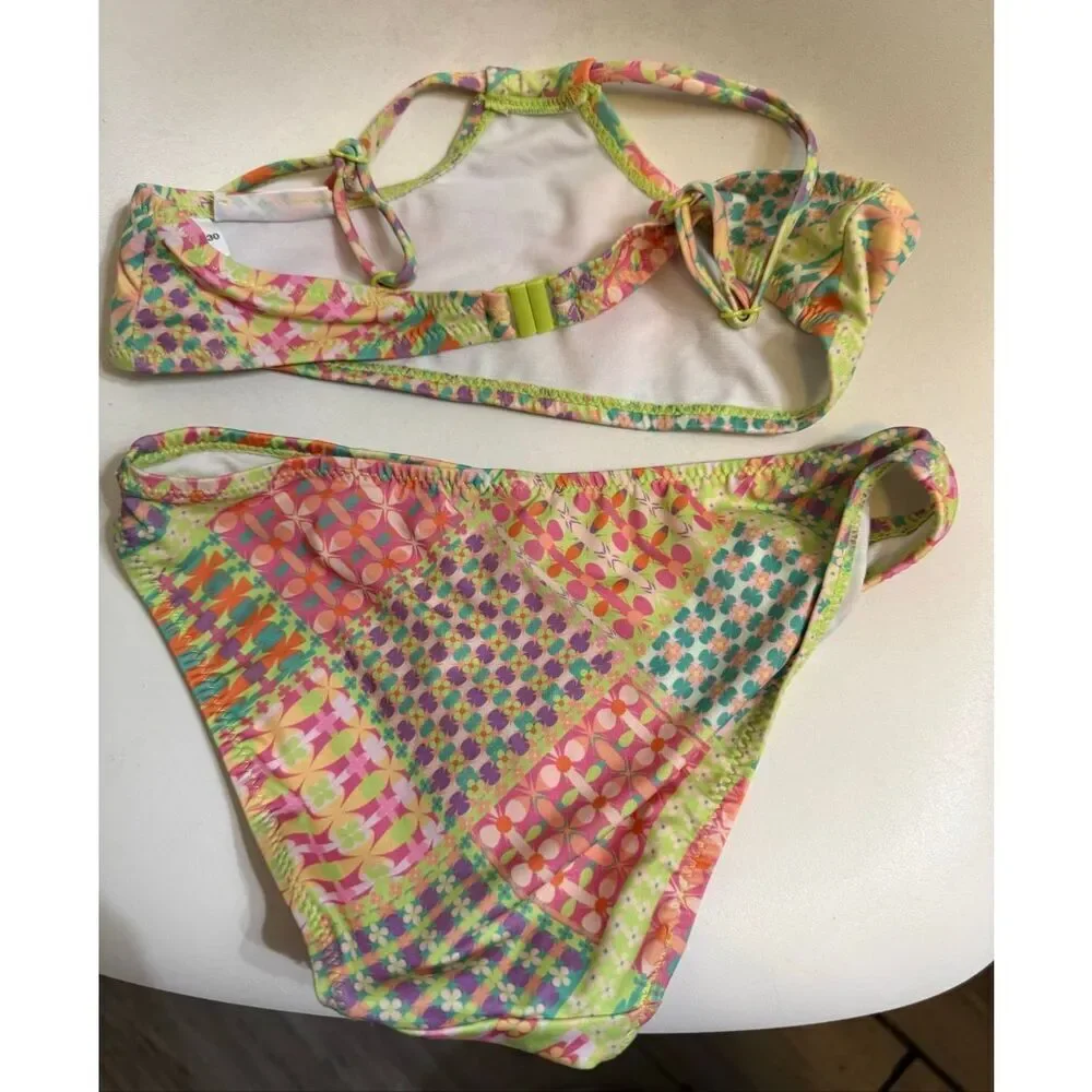 Zara Kids Girls Printed Halter Swim Two-Piece Bikini Set Multicolor Size 8-9